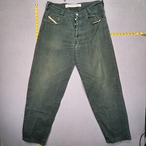 Vintage Diesel Saddle Jeans MensGreen Tapered Button Fly Italy Fits 32x32